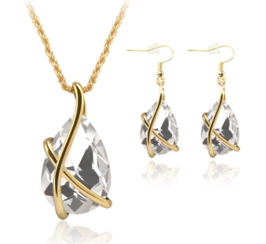 Golden X Teardrop Gemstone Jewelry Set