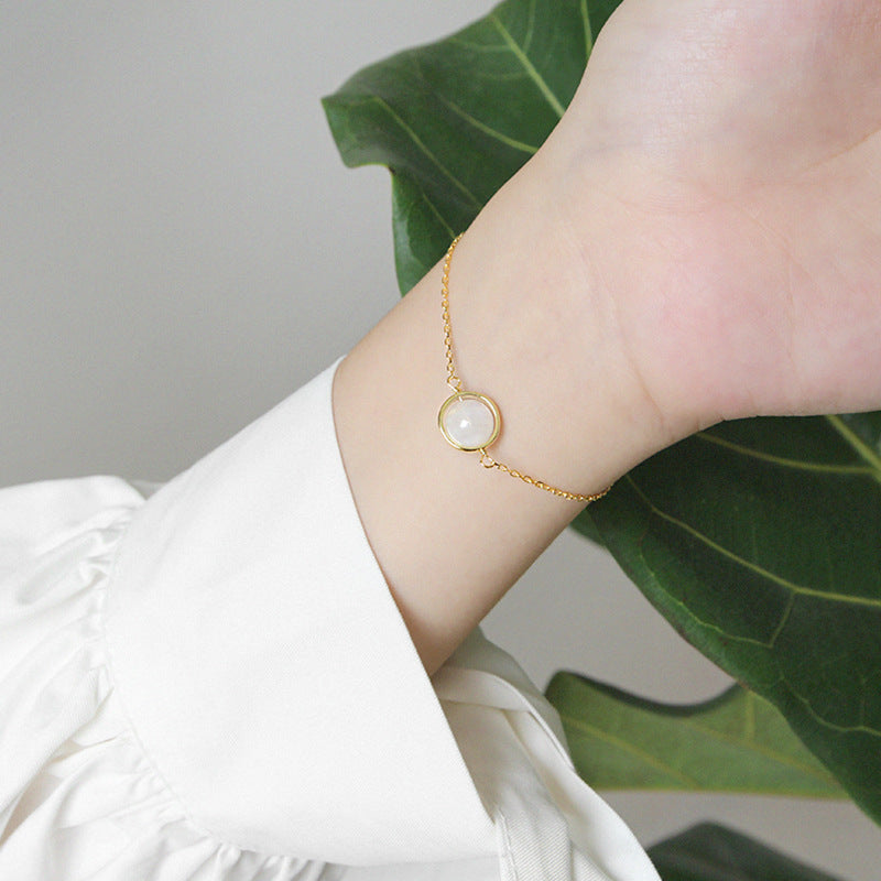 Gray Moonstone Sea Sapphire Fine Bracelet Chain Student Female Gold Jewelry