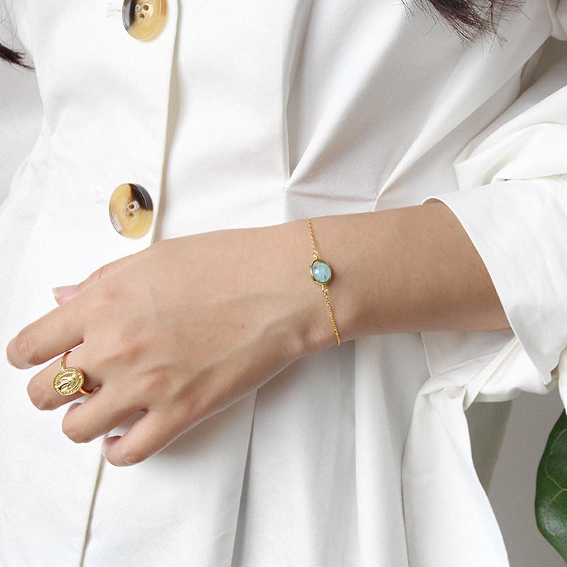 Gray Moonstone Sea Sapphire Fine Bracelet Chain Student Female Gold Jewelry