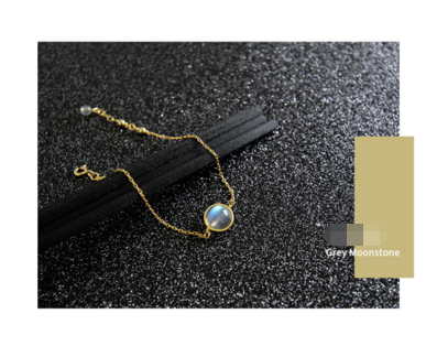 Gray Moonstone Sea Sapphire Fine Bracelet Chain Student Female Gold Jewelry