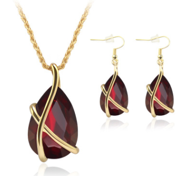 Golden X Teardrop Gemstone Jewelry Set