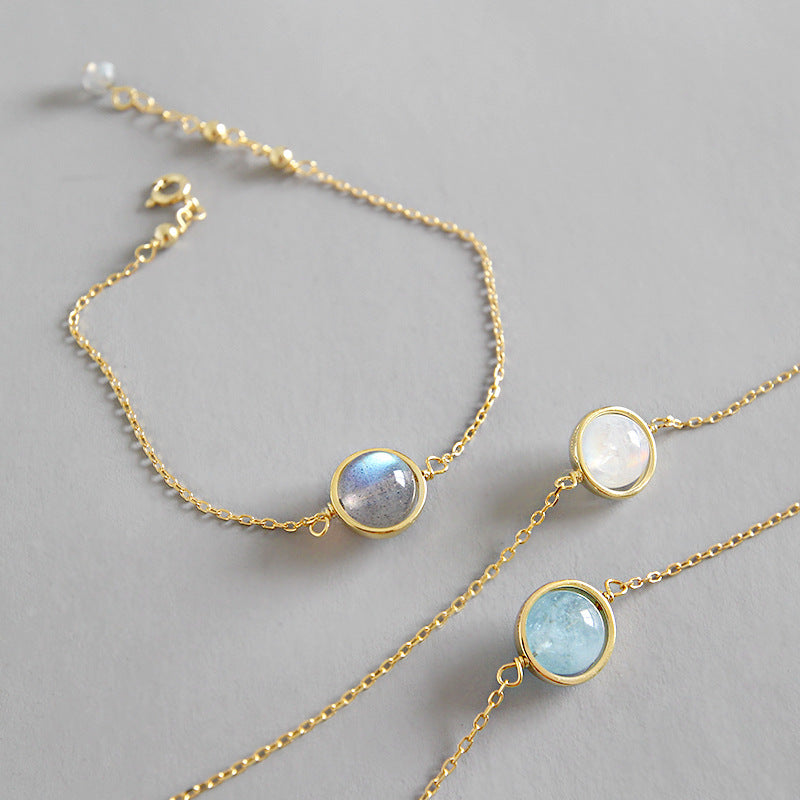 Gray Moonstone Sea Sapphire Fine Bracelet Chain Student Female Gold Jewelry