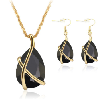 Golden X Teardrop Gemstone Jewelry Set