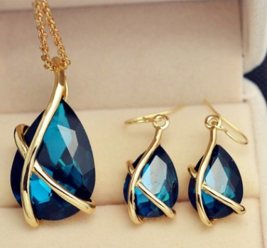 Golden X Teardrop Gemstone Jewelry Set