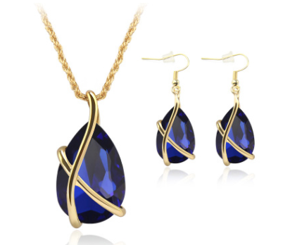 Golden X Teardrop Gemstone Jewelry Set