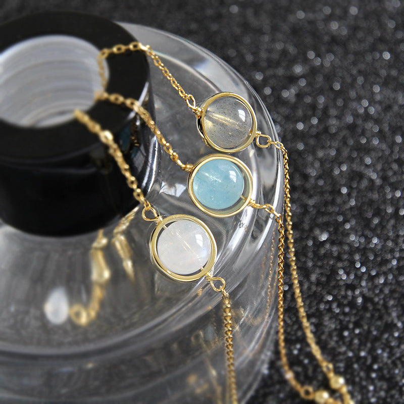 Gray Moonstone Sea Sapphire Fine Bracelet Chain Student Female Gold Jewelry