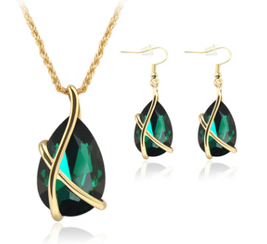 Golden X Teardrop Gemstone Jewelry Set